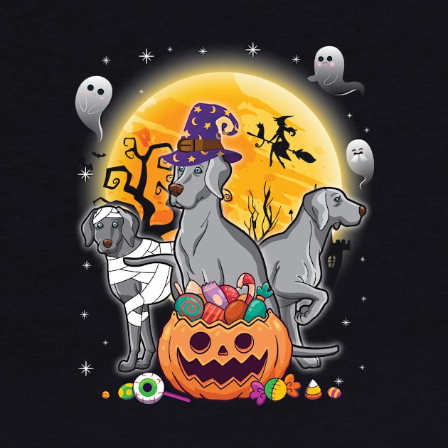 Weimaraner Dog Mummy Witch Moon Ghosts Happy Halloween Thanksgiving Merry Christmas Day by joandraelliot